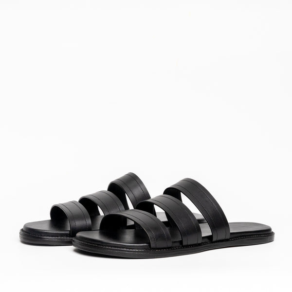 Aswan Black Leather Slippers
