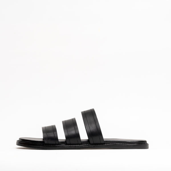 Aswan Black Leather Slippers